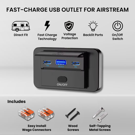 CAMPAIR High-Speed USB Outlet Upgrade for Airstream - Includes Fast Charge USB-C & USB-A Ports