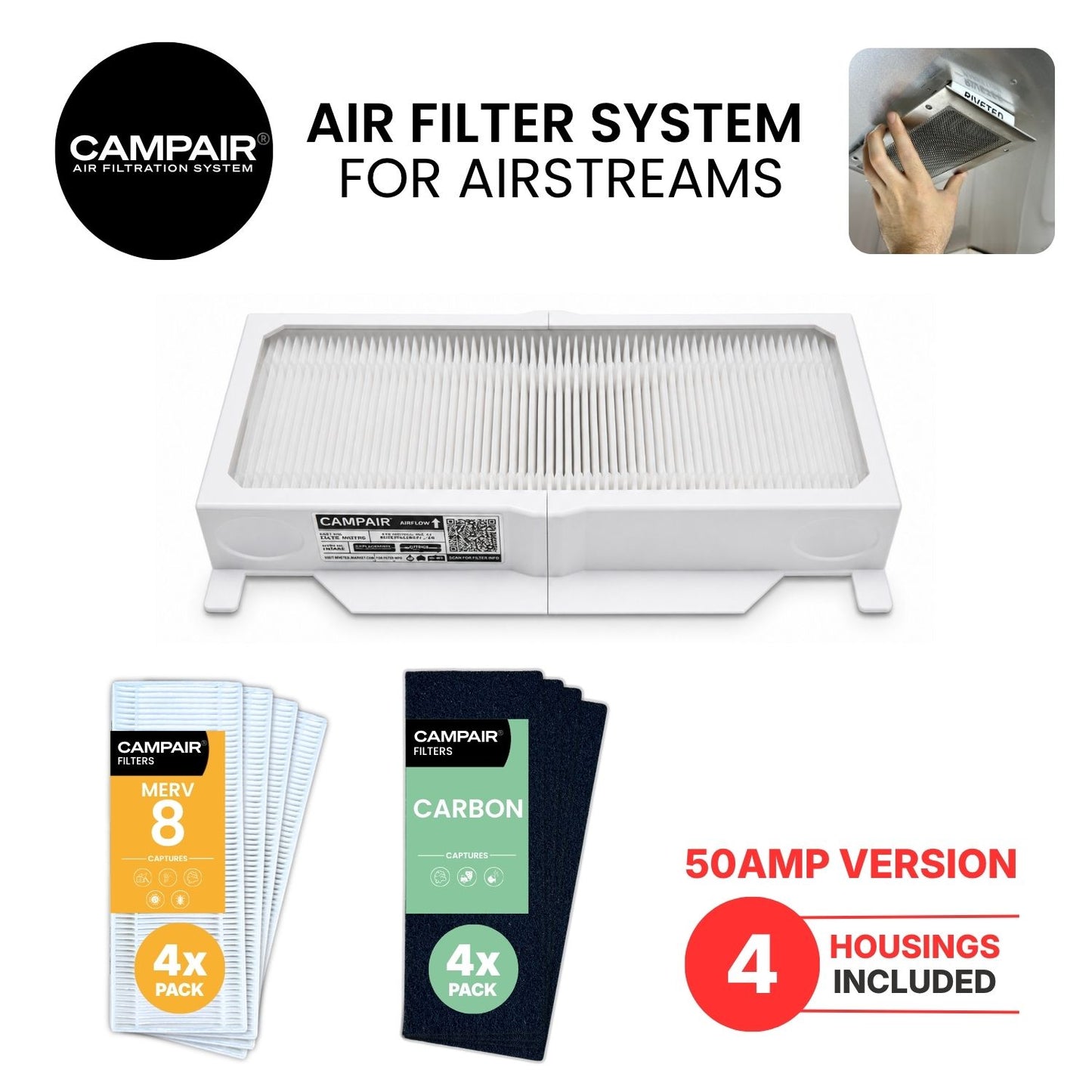 CAMPAIR Air Filter System For 2018-2023 Airstream Travel Trailers With QuietStream Ducted Air Conditioner HVAC Systems
