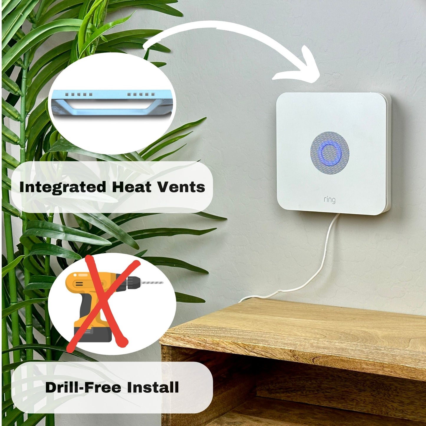 TwoUP Tech Slim Wall Mount for Ring Alarm Base Station Gen 1 & 2, Slim Design, Easy Install, Adhesive Strips Included