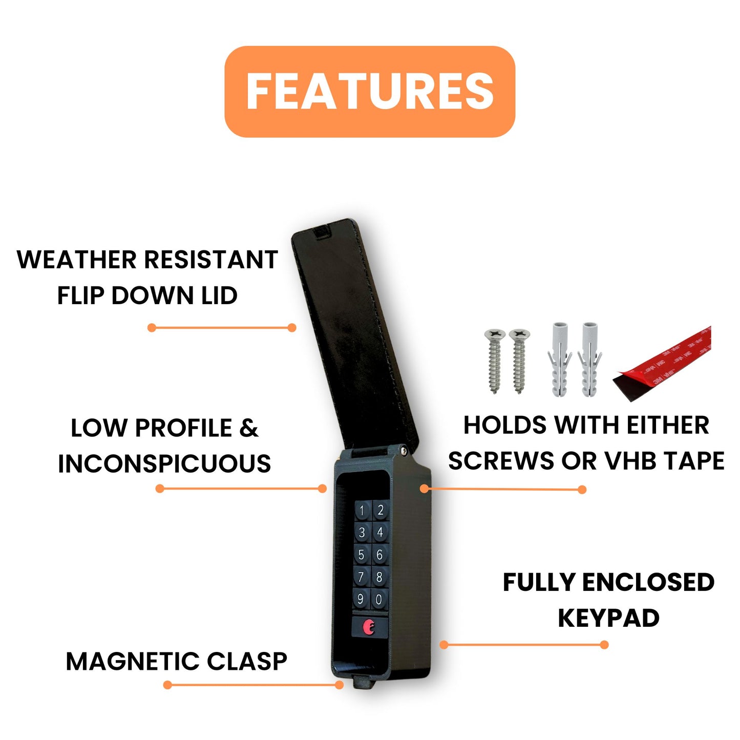 August / Yale Lock Keypad Enclosure - Weather-Resistant Outdoor Housing With Magnetic Clasp