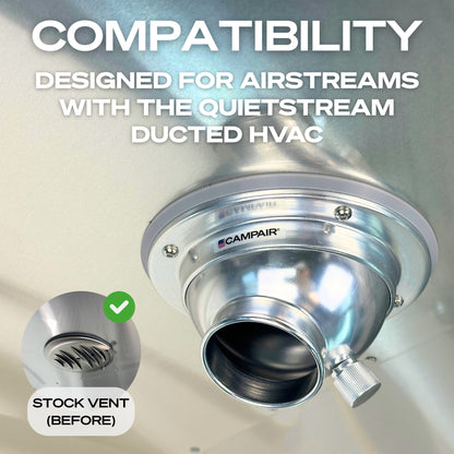 CAMPAIR High-Flow Spot Diffuser – Satin Aluminum Series with Radius Mount™ - For Airstreams with QuietStream Ducting