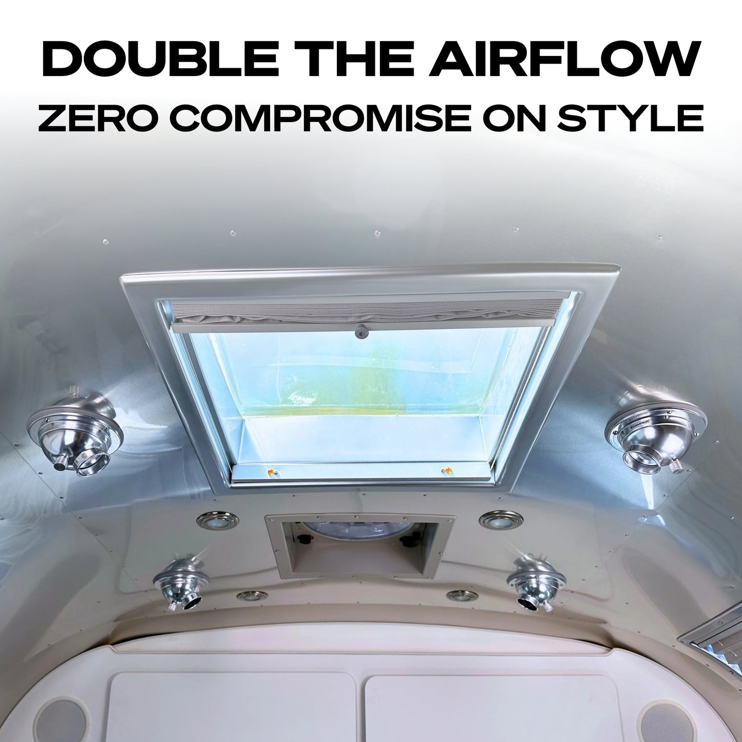 CAMPAIR High-Flow Spot Diffuser – Satin Aluminum Series with Radius Mount™ - For Airstreams with QuietStream Ducting