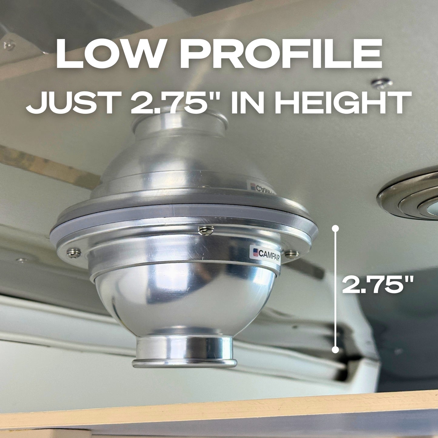 CAMPAIR High-Flow Spot Diffuser – Satin Aluminum Series with Radius Mount™ - For Airstreams with QuietStream Ducting