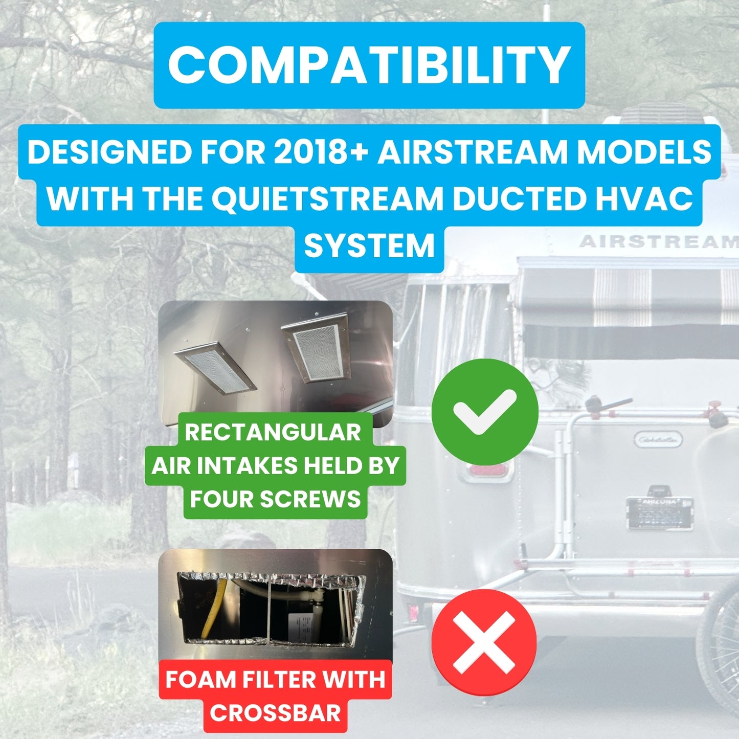 CAMPAIR Air Filter System For 2018+ Airstream Travel Trailers With QuietStream Ducted Air Conditioner HVAC Systems