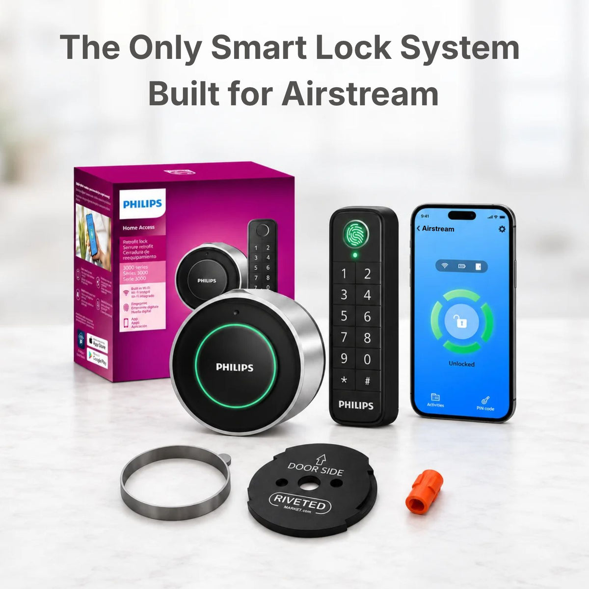 Philips x Riveted Market Airstream Smart Lock with Fingerprint Keypad + Integration Kit