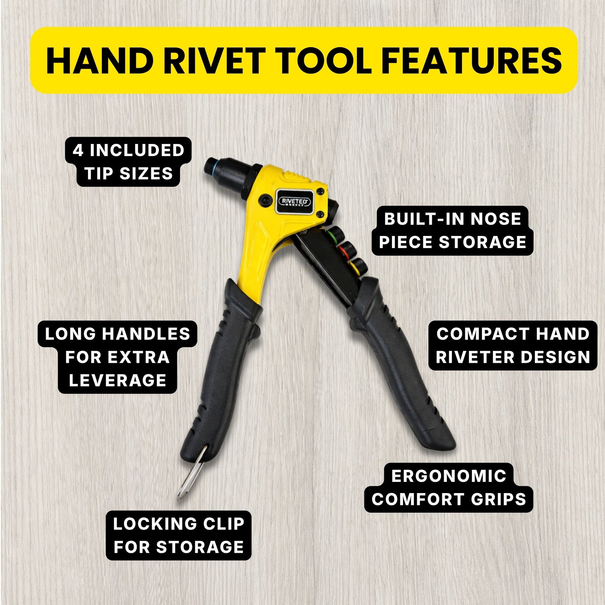 Riveted Market Multi-Size Hand Rivet Gun Kit with Carrying Case, HSS D