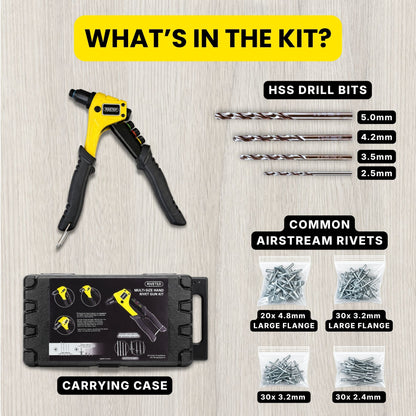 Riveted Market Multi-Size Hand Rivet Gun Kit with Carrying Case, HSS Drill Bits & Common Airstream Rivets