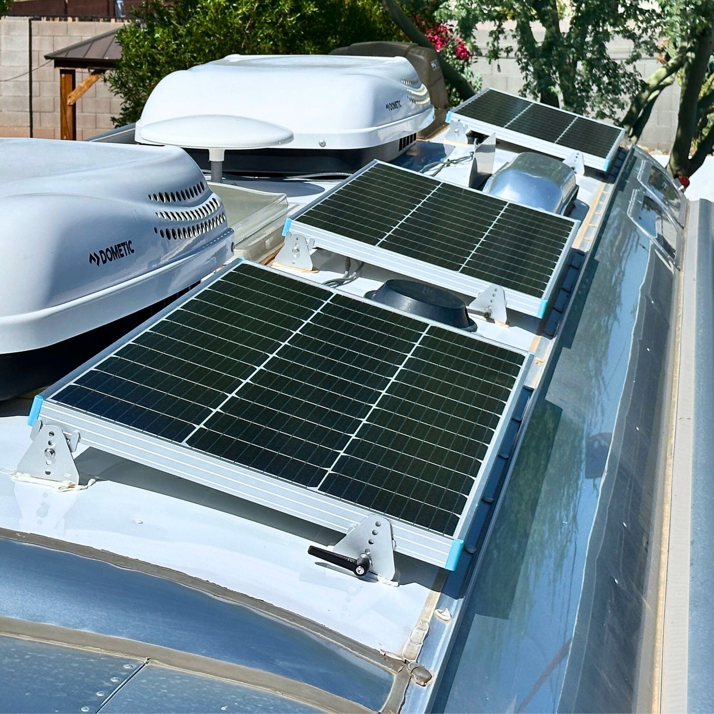 Radius Mount™ – Pivoting Quick Release, Drill-Free VHB Solar Panel Mounting System for Airstreams and Curved RV Roofs