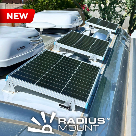 Radius Mount™ – Pivoting Quick Release, Drill-Free VHB Solar Panel Mounting System for Airstreams and Curved RV Roofs