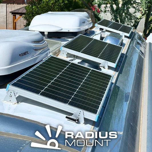 Radius Mount™ – Pivoting Quick Release, Drill-Free VHB Solar Panel Mounting System for Airstreams and Curved RV Roofs