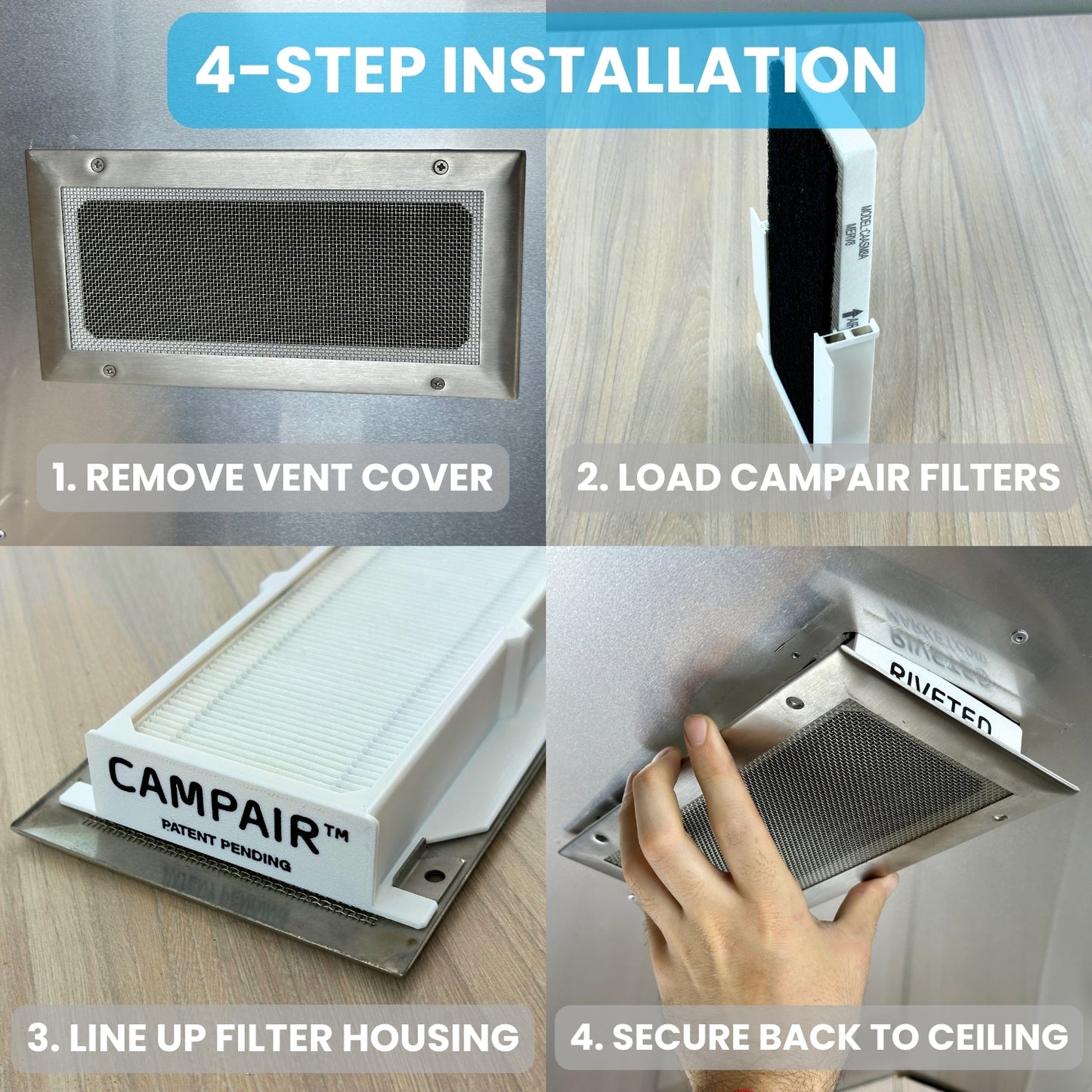 Installing CAMPAIR Airstream air filter system into QuietStream vent housing