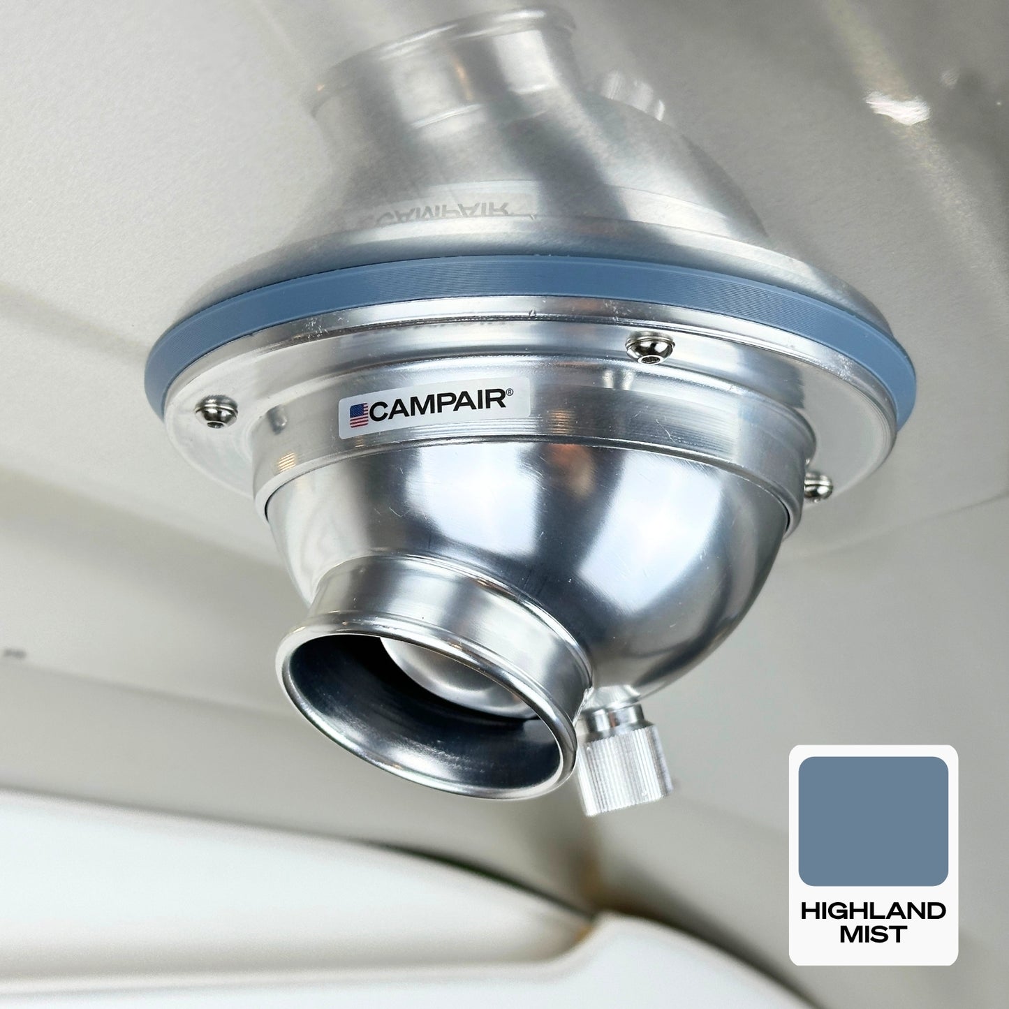 CAMPAIR High-Flow Spot Diffuser – Satin Aluminum Series with Radius Mount™ - For Airstreams with QuietStream Ducting (2015-Current)