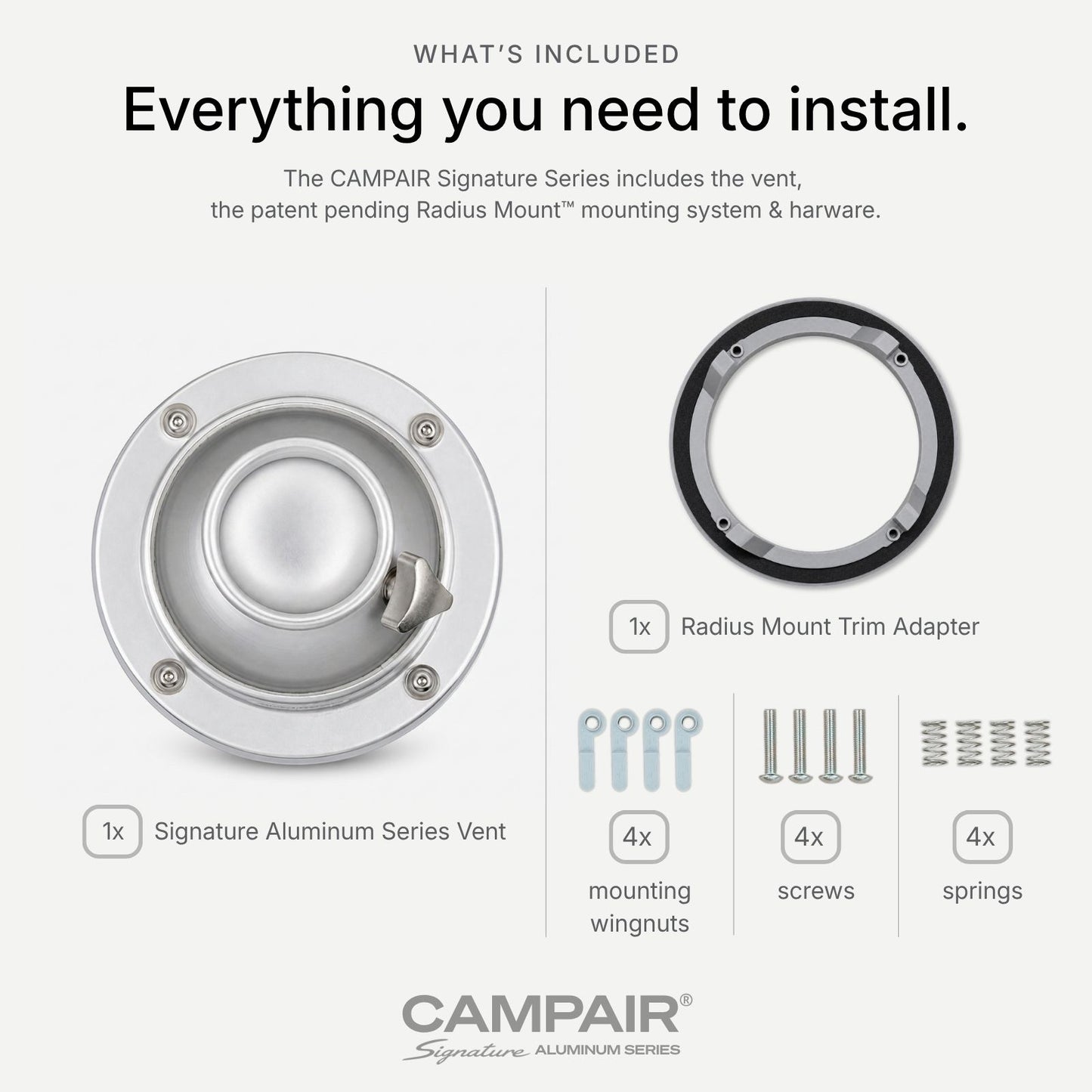 CAMPAIR High-Flow Spot Diffuser – Signature Aluminum Series with Radius Mount™ - For Airstreams with QuietStream Ducting (2015-Current)