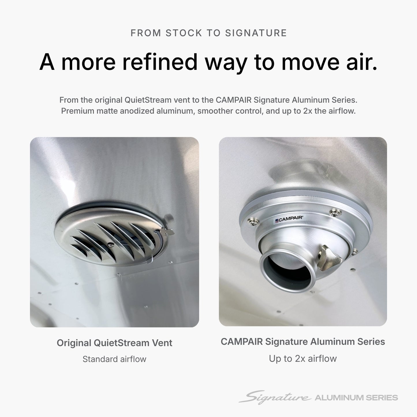 CAMPAIR High-Flow Spot Diffuser – Signature Aluminum Series with Radius Mount™ - For Airstreams with QuietStream Ducting (2015-Current)