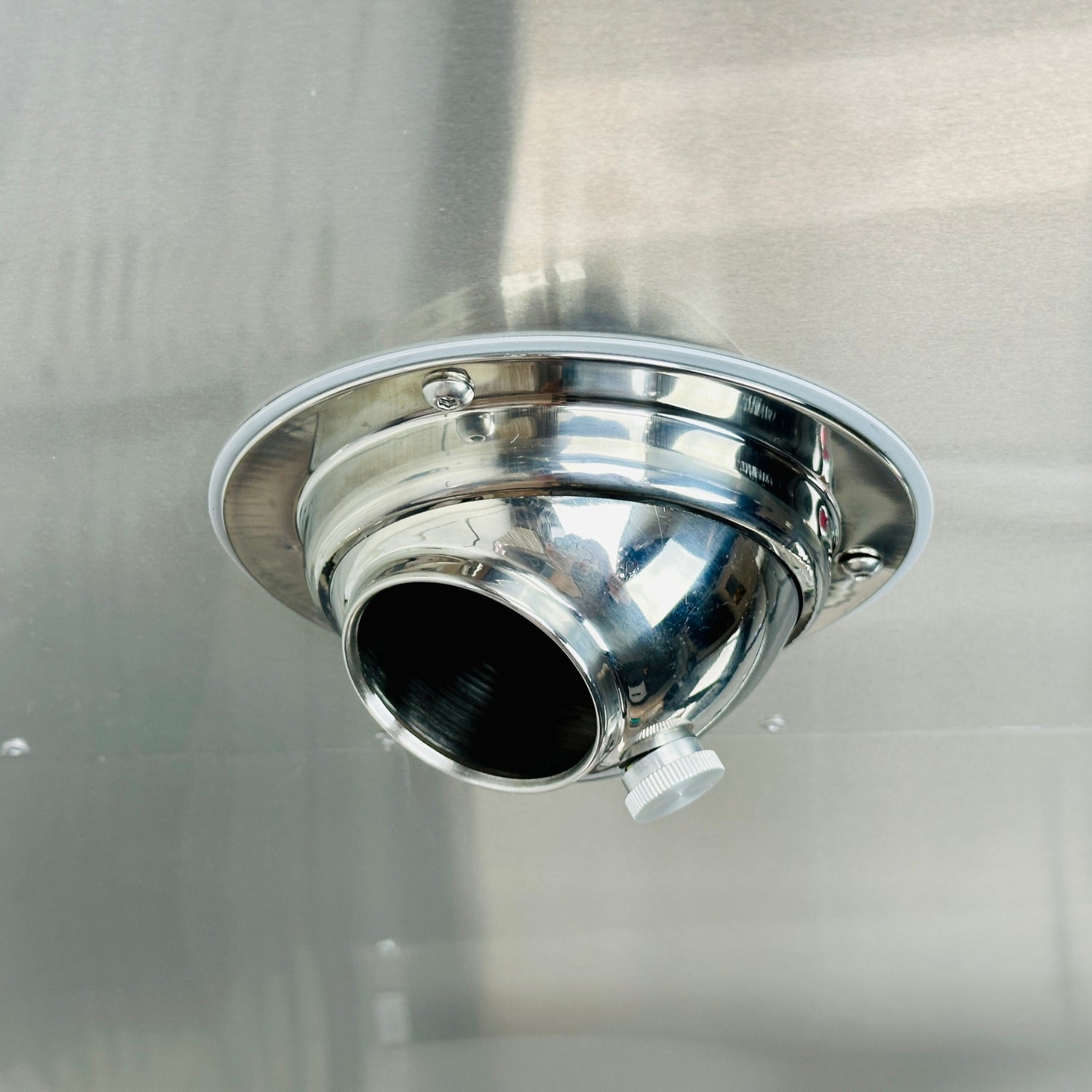 CAMPAIR Stainless Steel Spot Diffuser installed in Airstream QuietStream ceiling vent