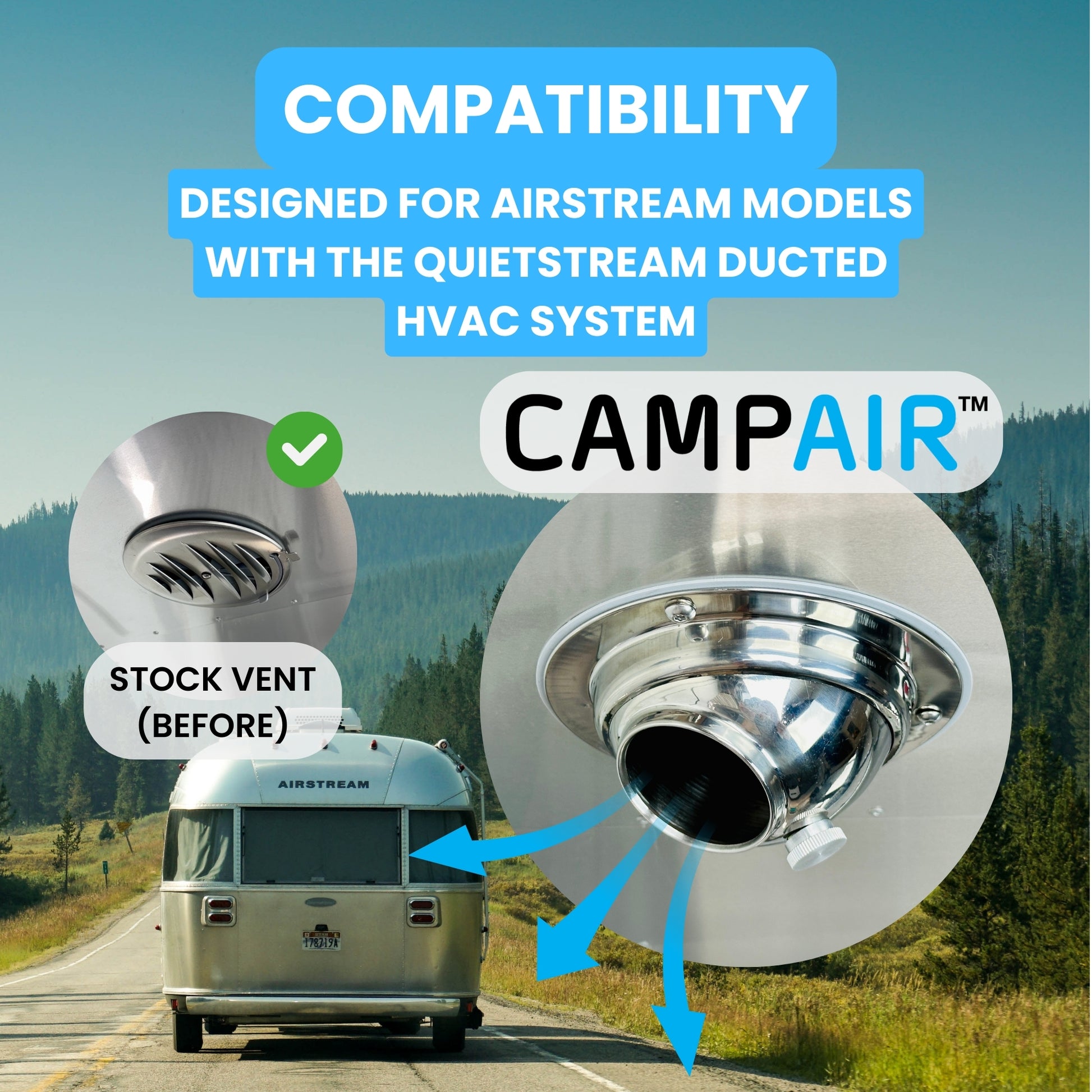 Comparison of stock Airstream vent versus CAMPAIR Stainless Steel Spot Diffuser for QuietStream system